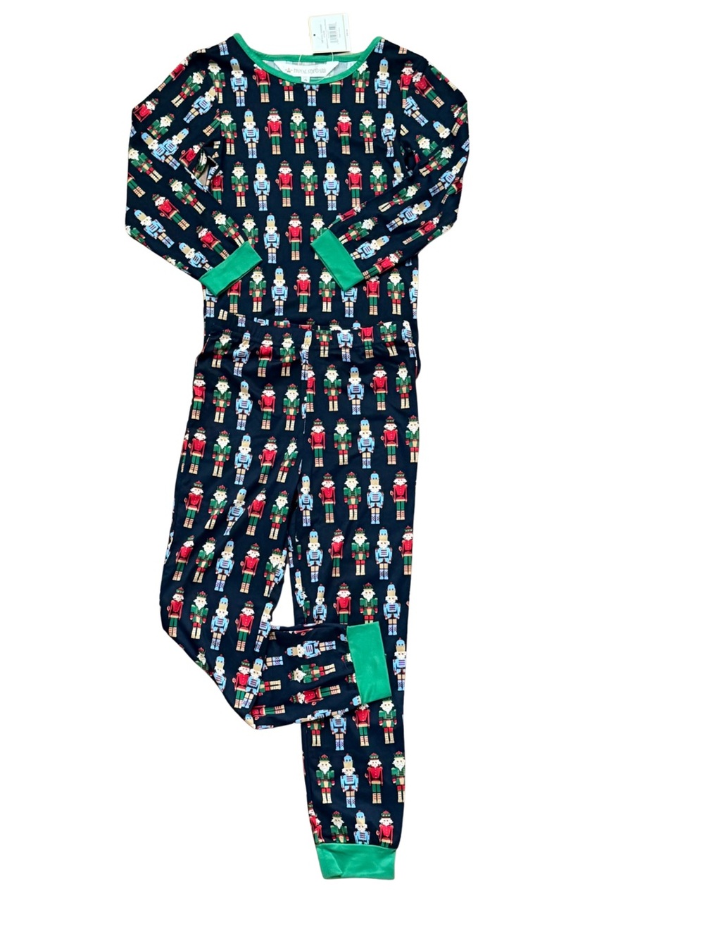 Boys soft Navy Nutcracker Print Pajama Set with Green Trim